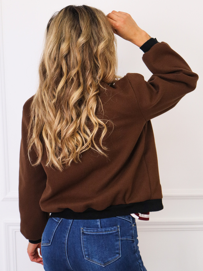 KURTKA BOMBERKA ZAPINANA NA ZATRZASKI- BRĄZOWA