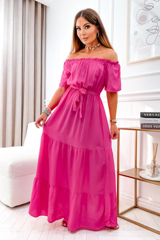 SUKIENKA HISZPANKA MAXI Z PASKIEM- RÓŻOWA