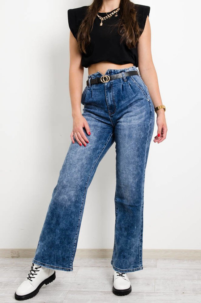 SPODNIE JEANSOWE Z SZEROKIMI NOGAWKAMI-WYSOKI STAN