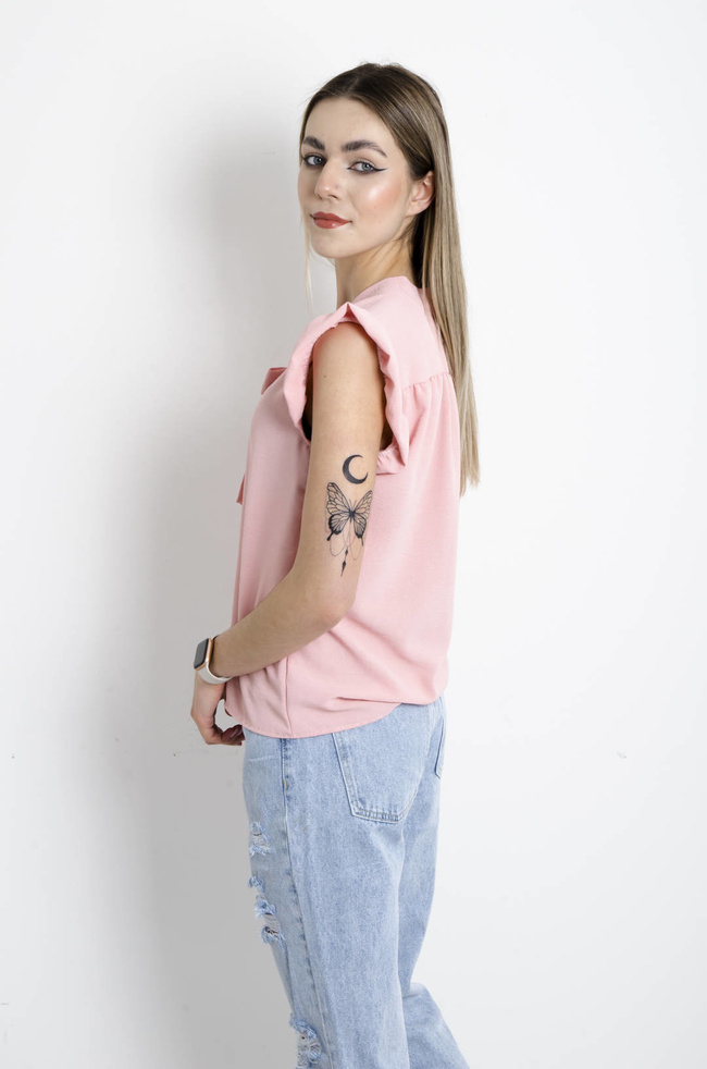 BLUZKA Z WIĄZANIEM RÓŻOWA