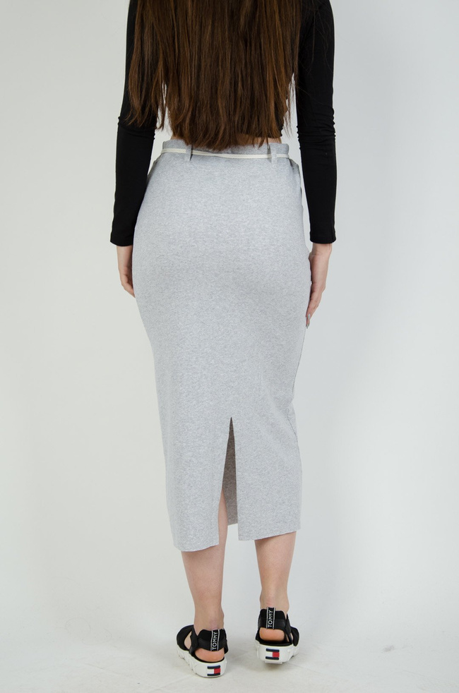 Szara długa spódnica z kieszeniami