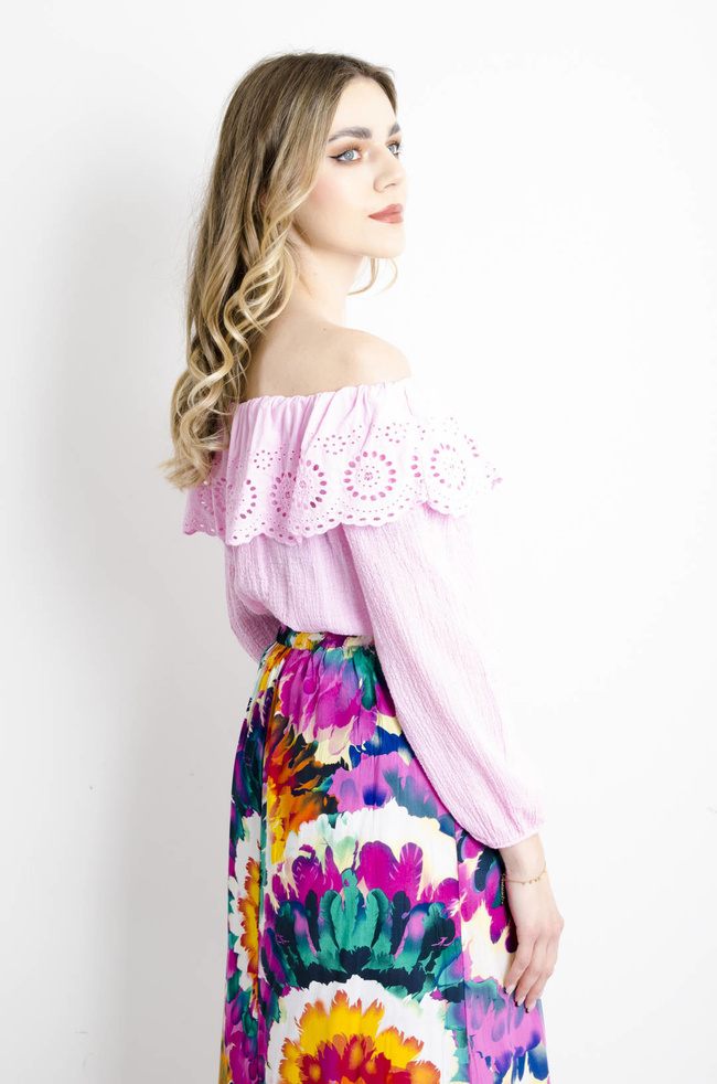 BLUZKA HISZPANKA Z KORONKĄ -RÓŻOWA