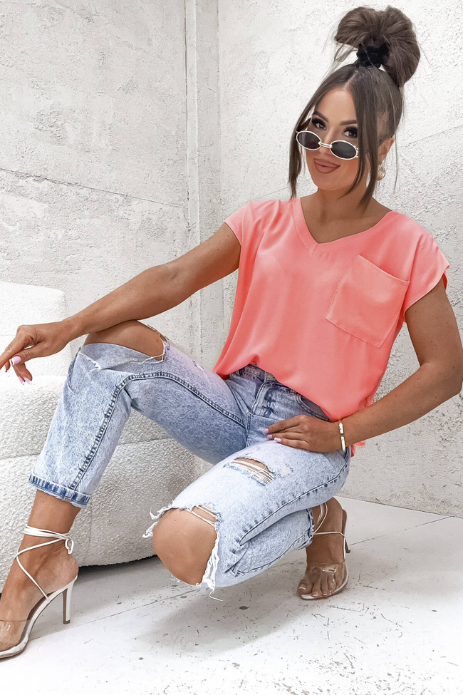 BLUZKA W SEREK Z KIESZONKĄ- POMARAŃCZOWA