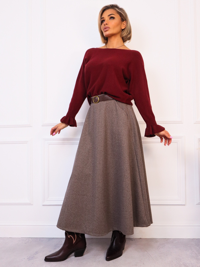 SPÓDNICA DZIANINOWA ROZKLOSZOWANA Z PASKIEM- FANGO