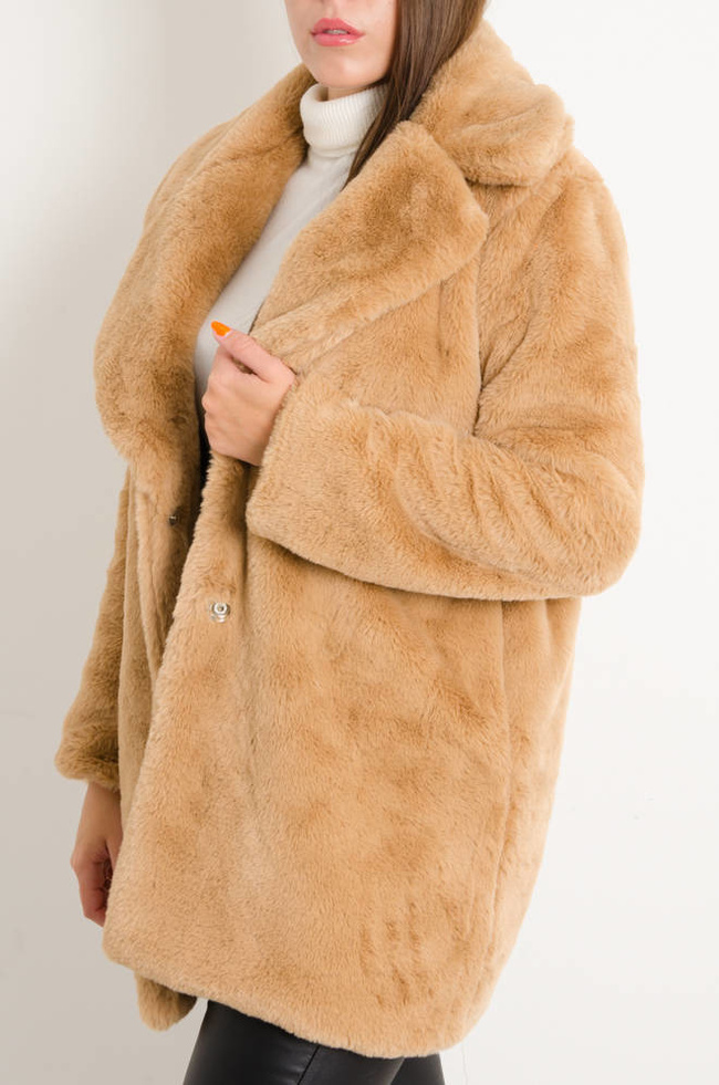 BRĄZOWY FUTRZANY PŁASZCZ