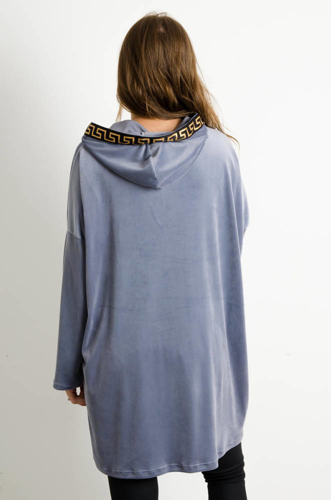 SZARA WELUROWA SUKIENKA Z KAPTUREM