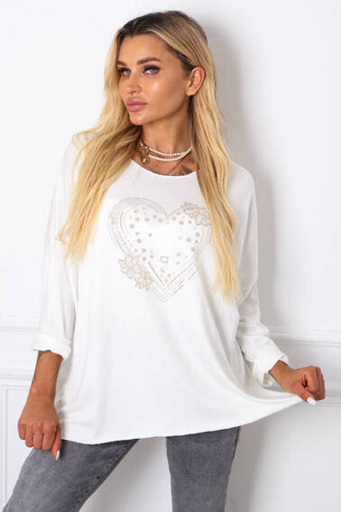 DZIANINOWA BLUZKA Z CEKINOWYM SERCEM- BIAŁA