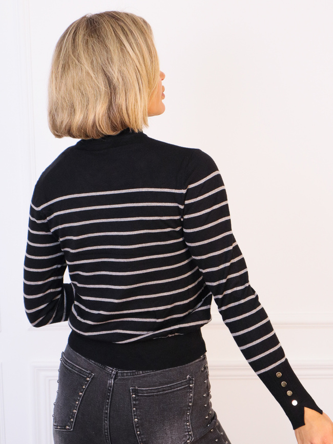 SWETER CZARNY W PASKI Z PÓŁGOLFEM