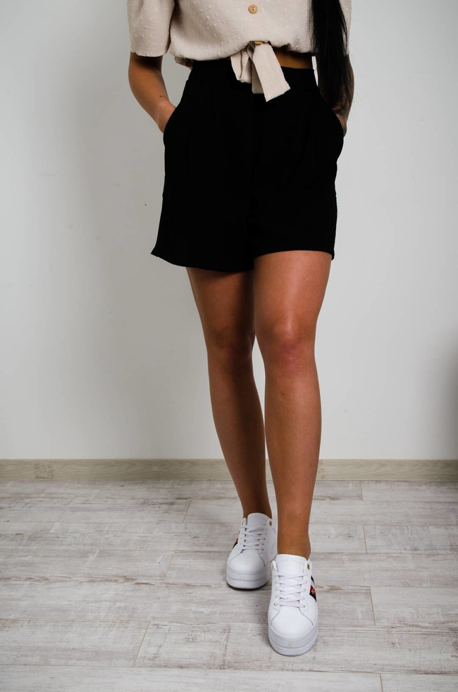 MUŚLINOWE SZORTY PAPERBAG Z WYSOKIM STANEM - CZARNE