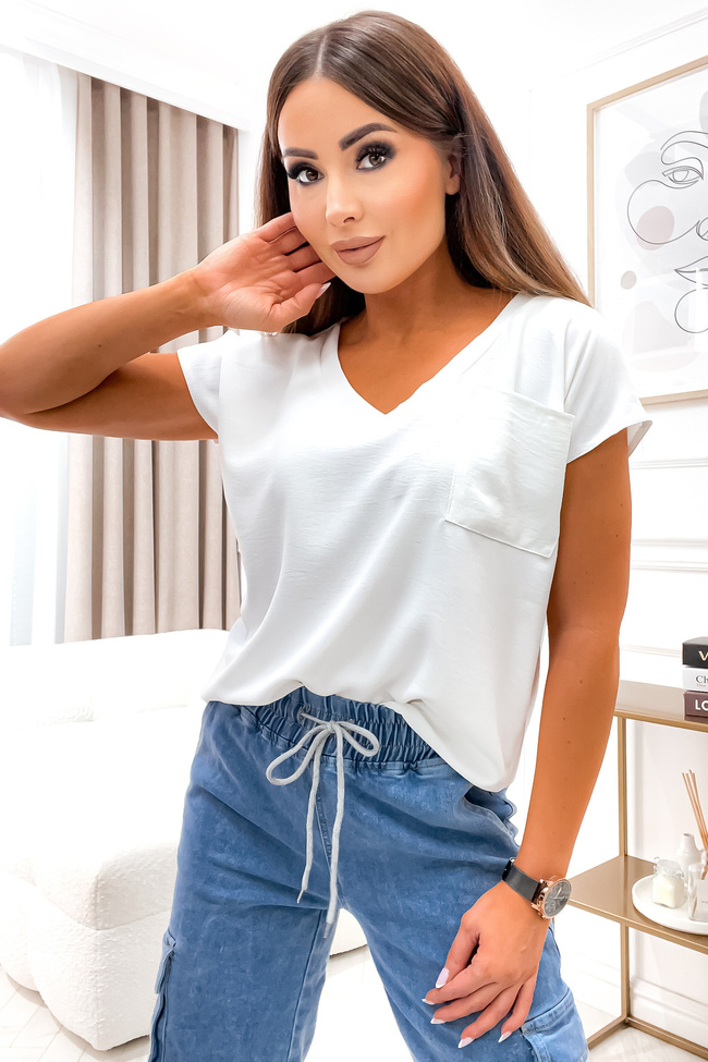 BLUZKA W SEREK Z KIESZONKĄ BIAŁA