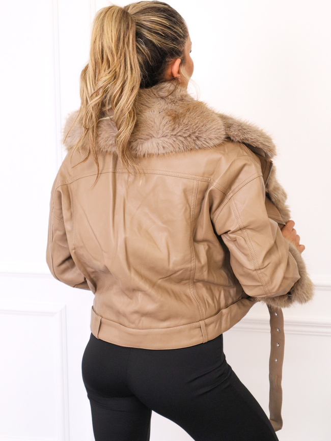 KURTKA RAMONESKA Z IMITACJI SKÓRY Z FUTERKIEM- FANGO