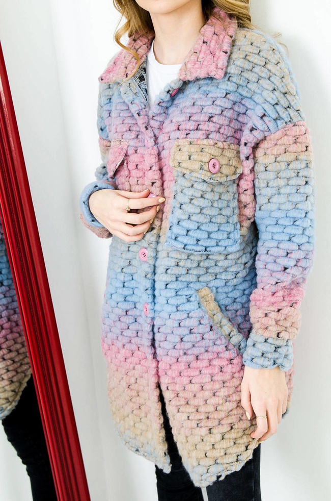 WIOSENNY PŁASZCZYK MULTIKOLOR - NIEBIESKO-RÓŻOWY