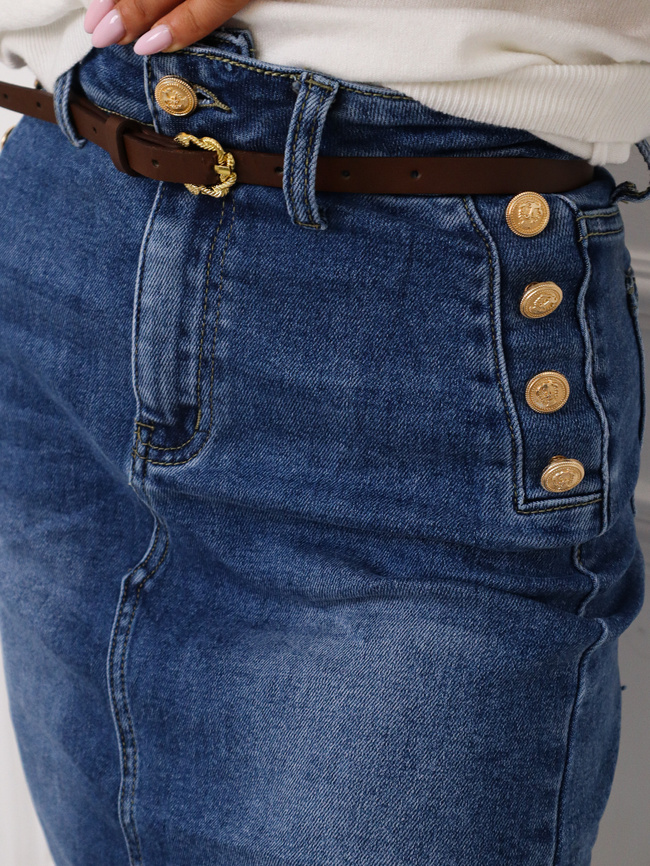 JEANSOWA SPÓDNICA MIDI Z GUZIKAMI I ROZCIĘCIEM