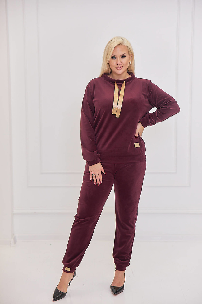 WELUROWY KOMPLET DRESOWY PLUS SIZE- BORDOWY