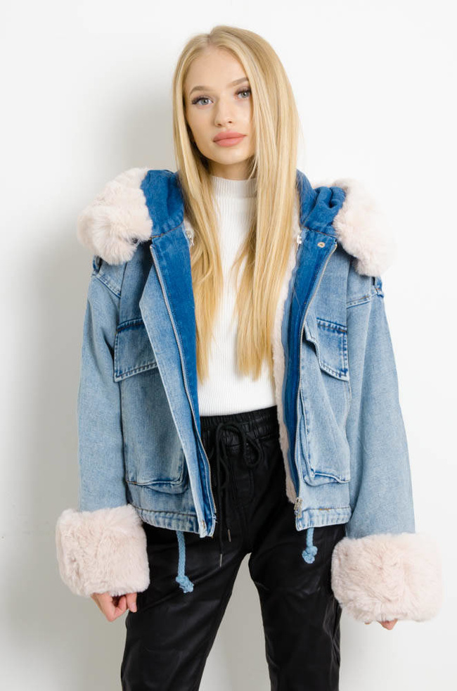 NIEBIESKA JEANSOWA KURTKA Z ODPINANYM FUTERKIEM