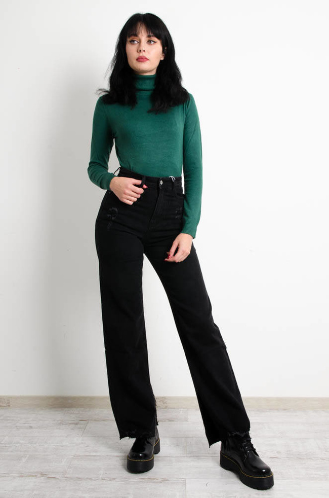 CZARNE SPODNIE JEANSOWE STRAIGHT JEANS Z ROZCIĘCIAMI