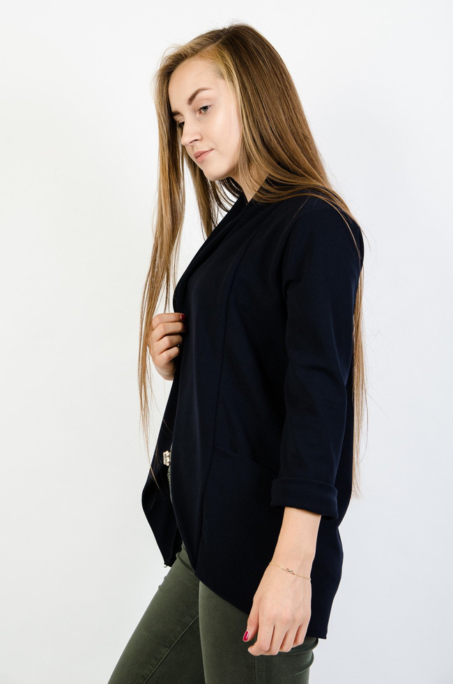 Granatowa narzuta-marynarka z zakładką