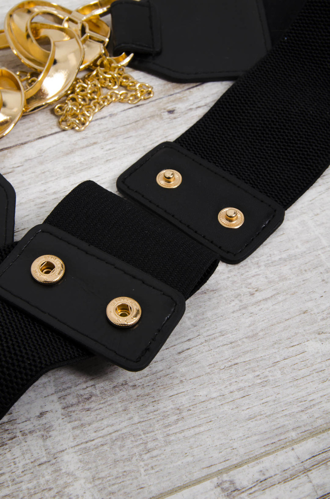 PASEK CZARNY NA GUMIE Z ŁAŃCUCHEM 