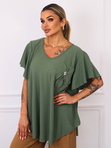 BLUZKA Z KWIATEM I OZDOBNYMI CYRKONIAMI- ZIELONA