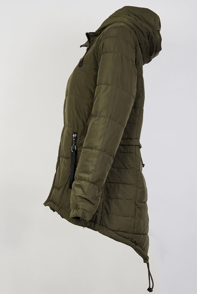 Pikowana, asymetryczna kurtka khaki (DUŻE ROZMIARY!)