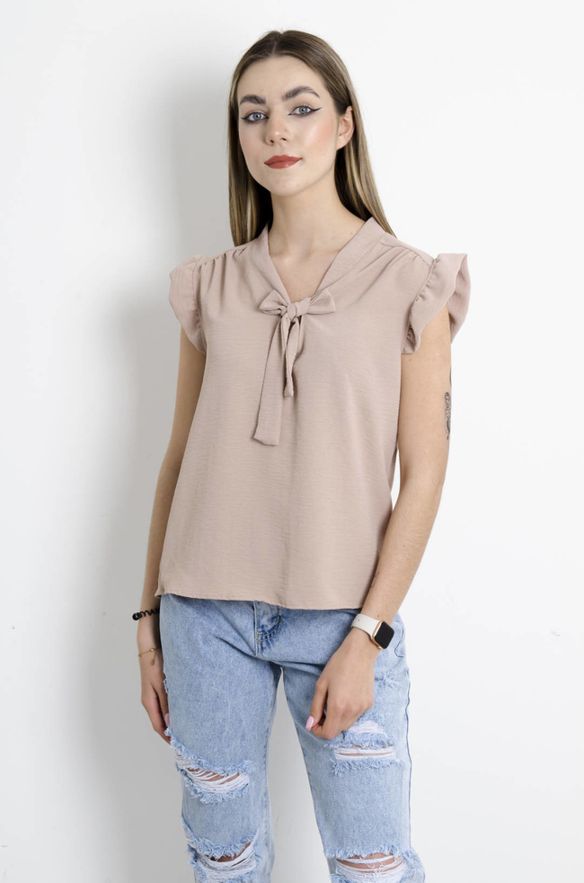 BLUZKA Z WIĄZANIEM BEŻOWA