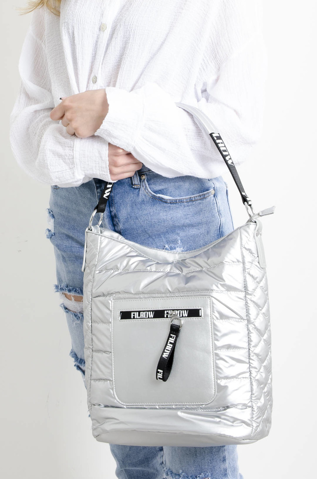 TORBA MATERIAŁOWA PIKOWANA SREBRNA- SHOPPER