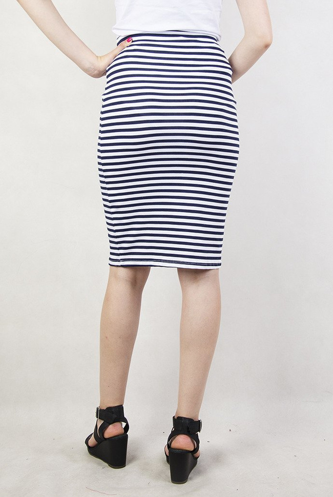 Biało-granatowa spódnica w cienkie paski