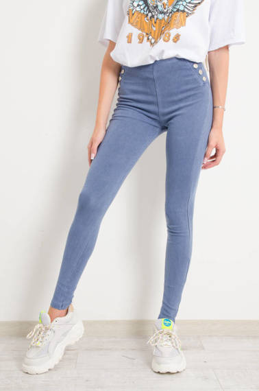 GRANATOWE JEANSY Z WYSOKIM STANEM I OZDOBNYMI GUZIKAMI