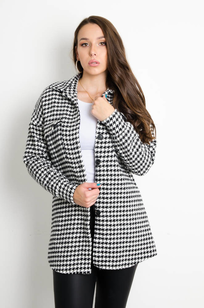 KURTKA KOSZULOWA W PEPITKĘ ZAPINANA NA GUZIKI