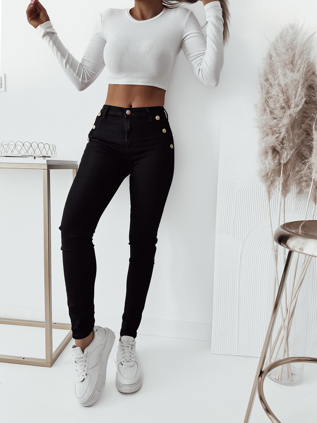 SPODNIE JEANSOWE Z OZDOBNYMI GUZIKAMI- CZARNE