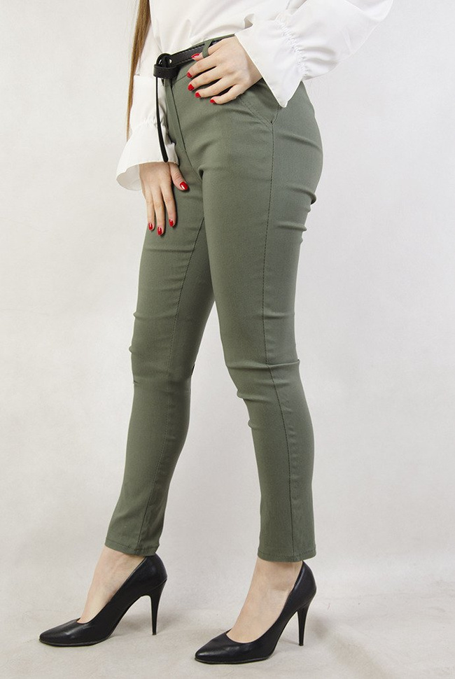 Zielone eleganckie spodnie z paskiem