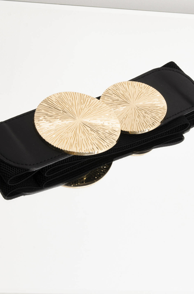 PASEK NA GUMIE Z OZDOBNĄ KLAMRĄ- CZARNY 