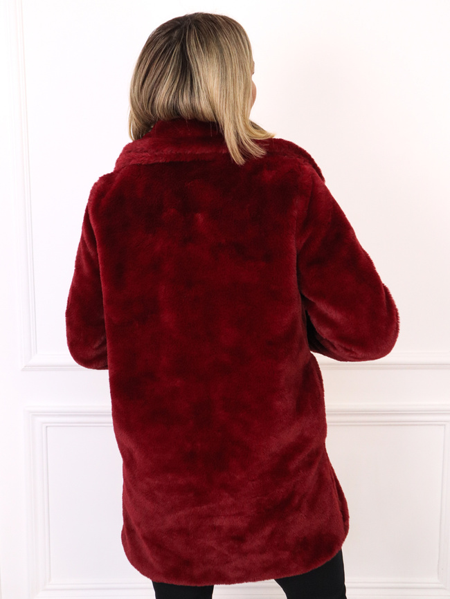 PŁASZCZ FUTRZANY Z KOŁNIERZEM- BORDOWY