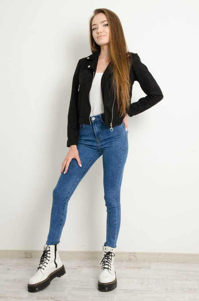 KURTKA PRZEJŚCIOWA RAMONESKA Z IMITACJI ZAMSZU- CZARNA