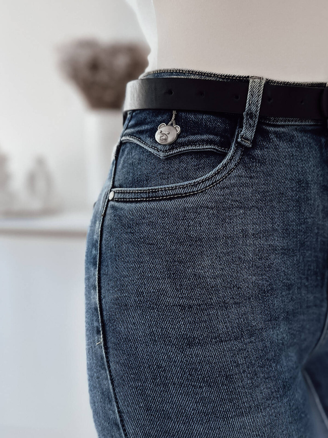 SPODNIE JEANSOWE Z OZDOBNYM MISIEM+ PASEK ZE WSTĄŻKĄ 