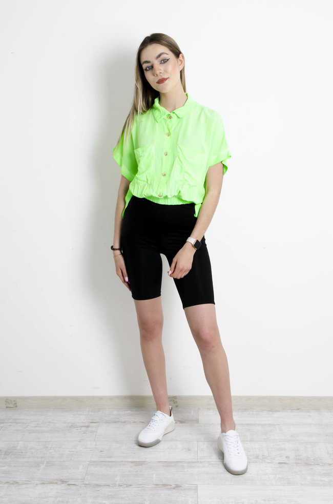 BLUZKA KOSZULOWA Z KIESZENIAMI - ZIELONA