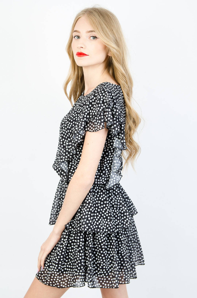 CZARNA ZWIEWNA SUKIENKA BUTTERFLY W KROPKI 
