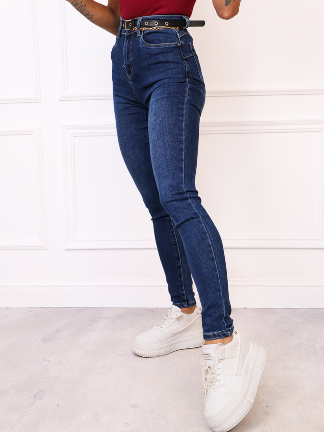 SPODNIE JEANSOWE SKINNY Z WYSOKIM STANEM PUSH UP + PASEK- GRANATOWE