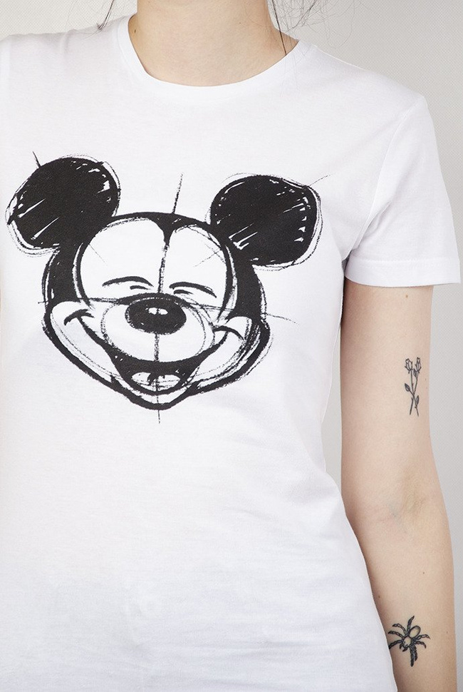 Biała bluzka ze szkicem Mickey Mouse