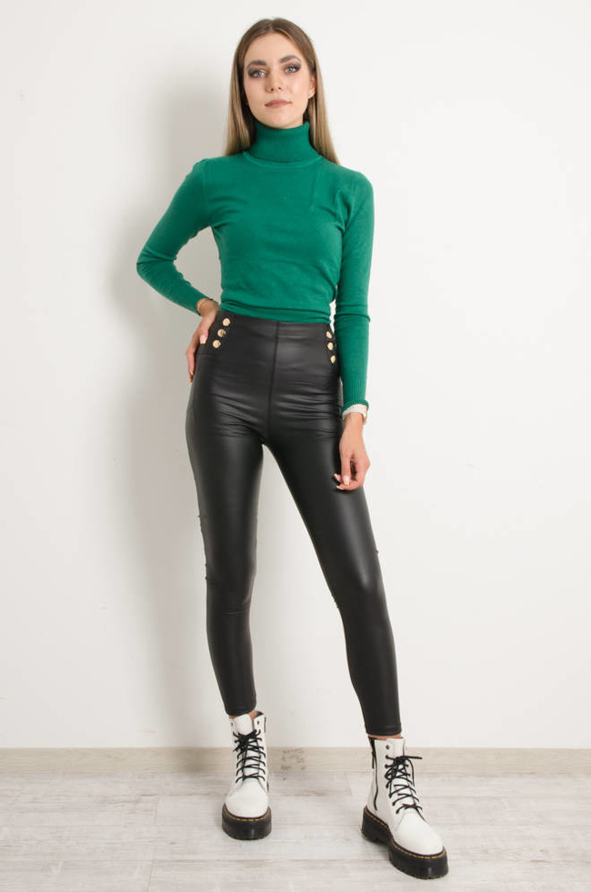 LEGGINSY IMITACJA SKÓRY Z GUZIKAMI