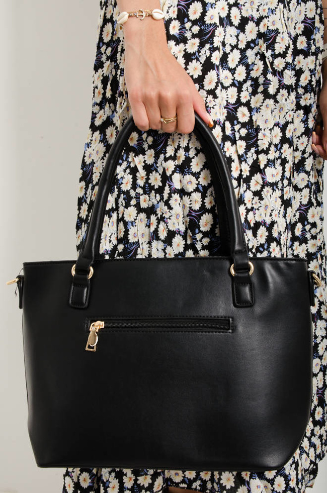 TORBA TYPU SHOPPER Z IMITACJI SKÓRY- CZARNA