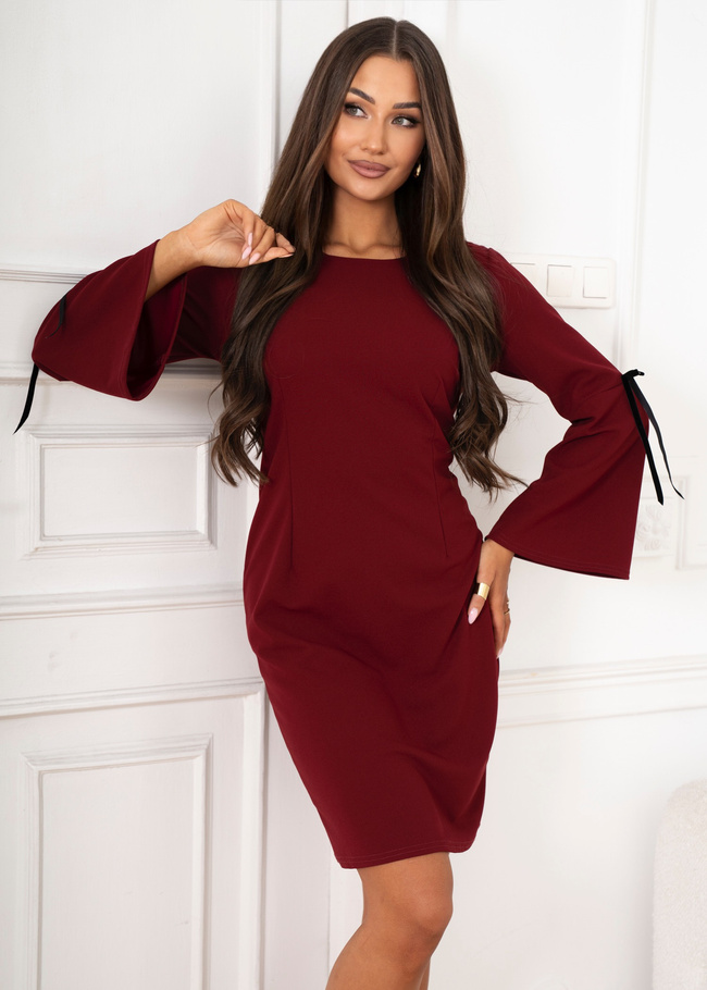 SUKIENKA MINI Z SZEROKIMI RĘKAWAMI ZDOBIONYMI KOKARDKĄ- BORDOWA