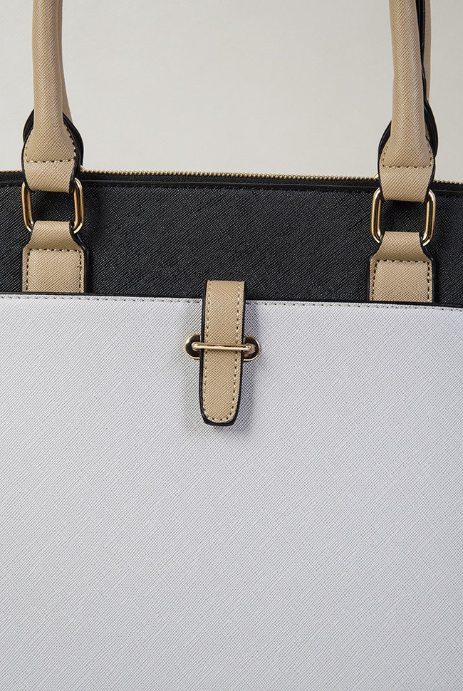 Torebka czarno szara z brązową rączką typu shopper