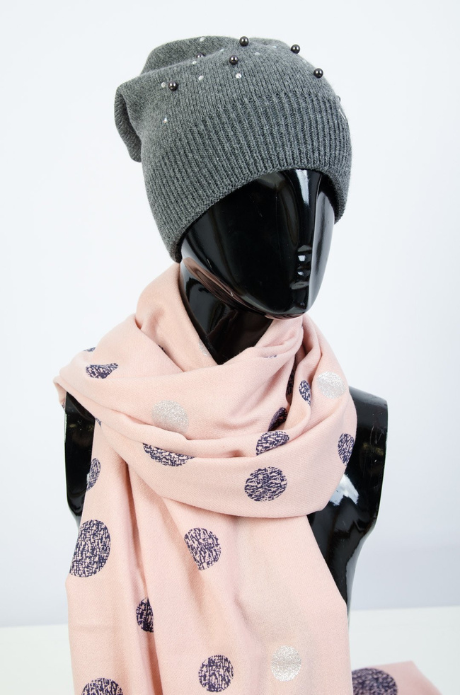 JASNO-RÓZOWY SZAL W KÓŁKA Z FRĘDZLAMI 