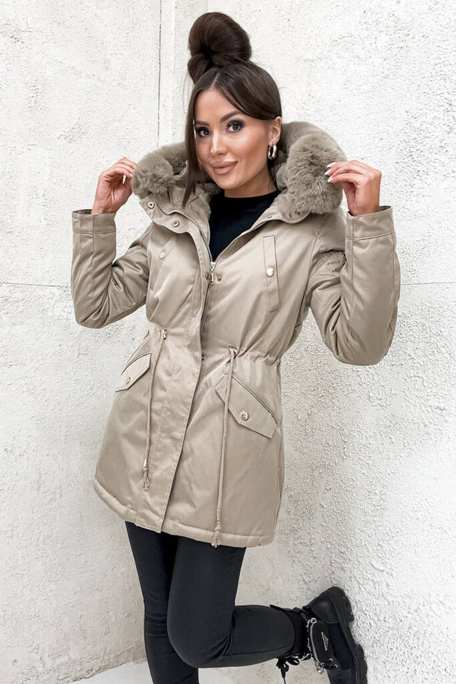BEŻOWA KURTKA PARKA ZIMOWA