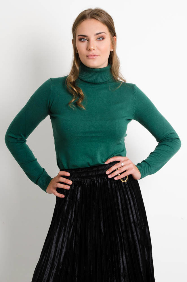 ZIELONY GŁADKI GOLF Z PRĄŻKOWANYM ZAKOŃCZENIEM 