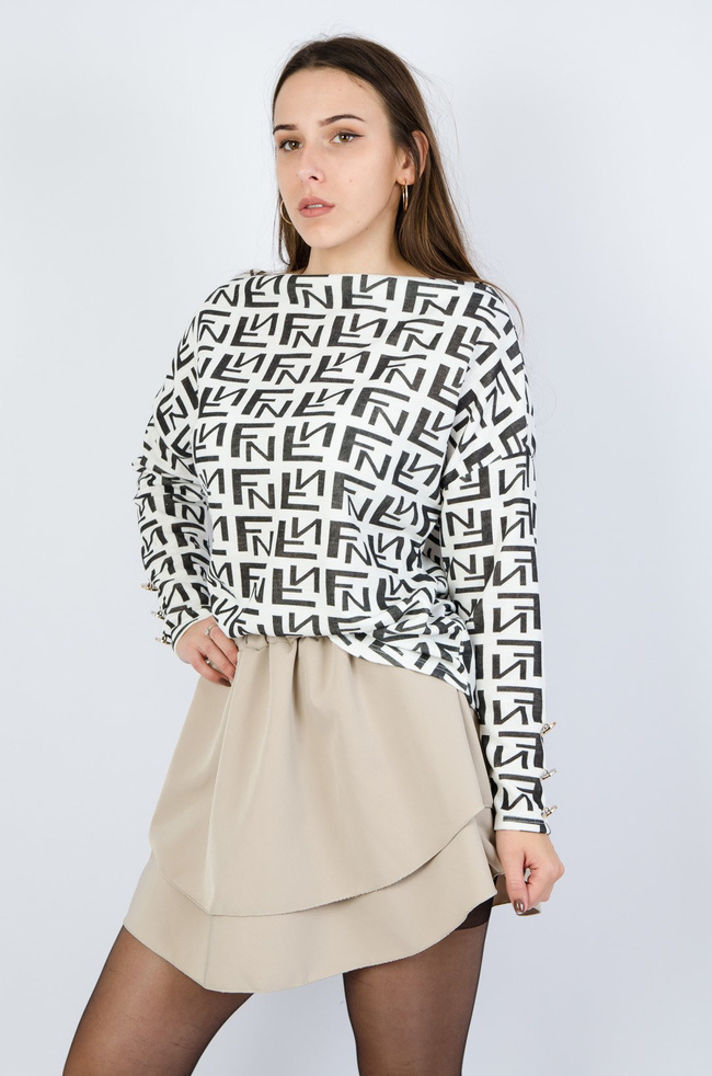 BIAŁA WZORZYSTA BLUZKA W ŁÓDKĘ