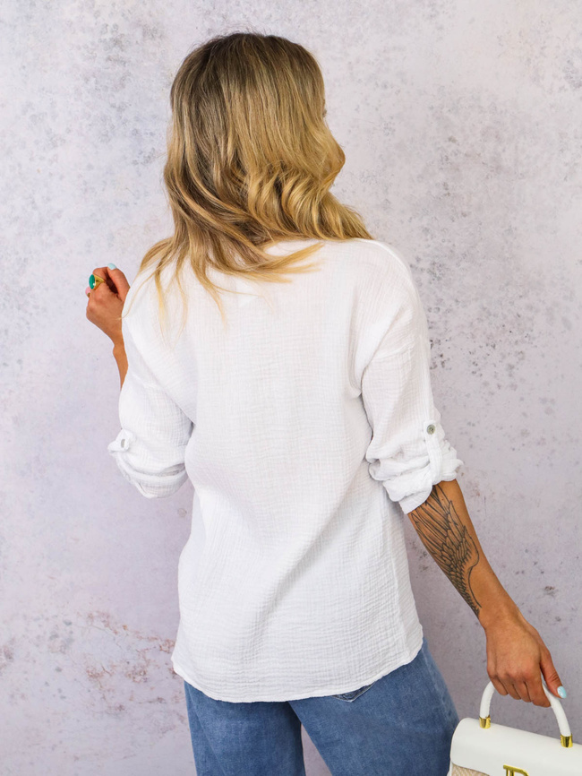 KOSZULA MUŚLINOWA Z KIESZENIĄ Z PRZODU- BIAŁA