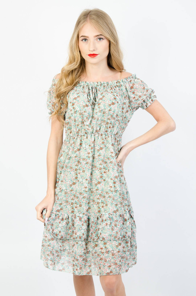 ZIELONA SUKIENKA HISZPANKA Z KWIATOWYM WZOREM