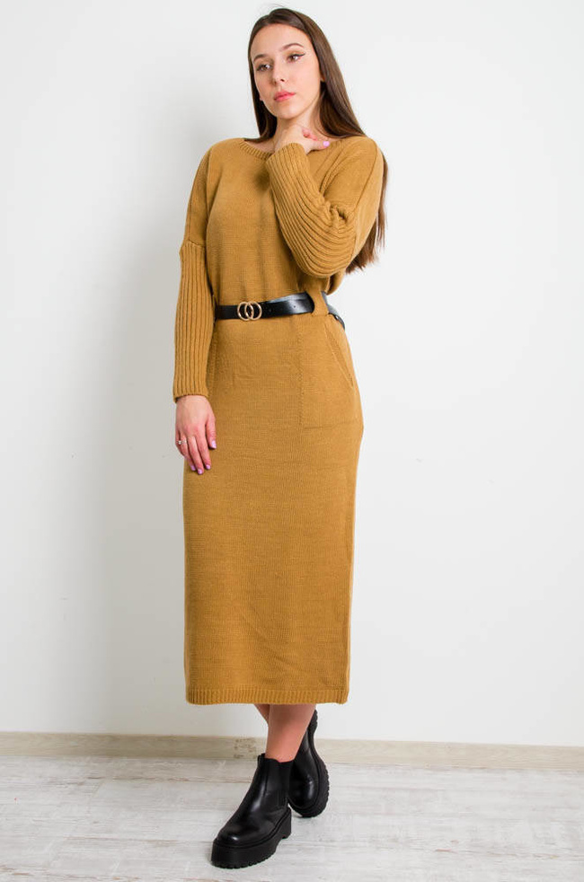 DŁUGA SUKIENKA SWETERKOWA Z PASKIEM